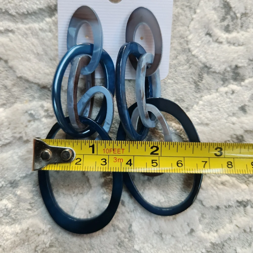 Blue Links with Marbeling Statement Earrings - Picture 11 of 11